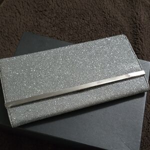 WHBM Silver Glitter Evening Clutch with Metallic Trim